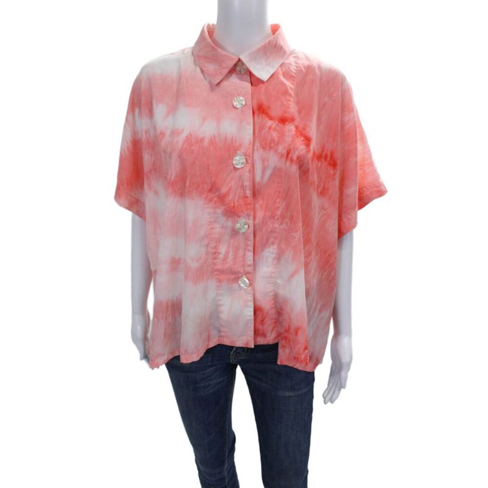 Dress to Kill Women Tie-Dye Cotton Collared Short Sleeve Blouse Size One Size